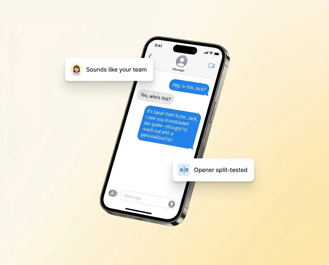 Phone mockup of Toolbelt AI replying to a customer in the tone of a team member
